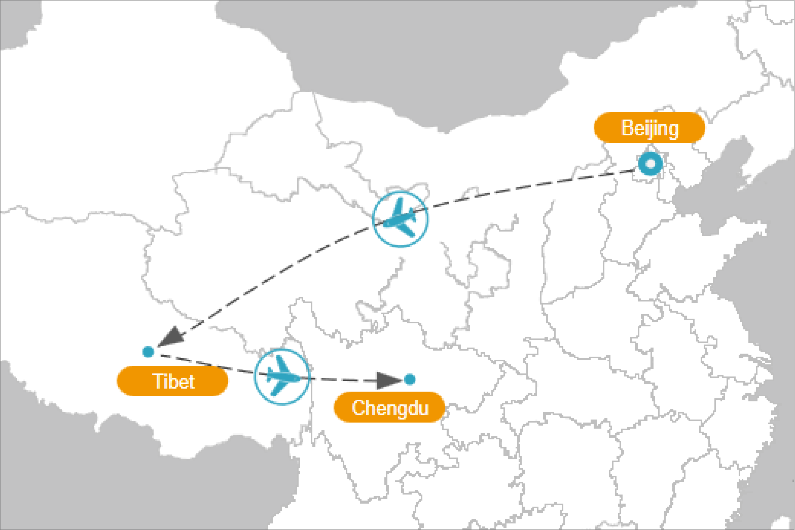 9-Day Beijing, Tibet and Chengdu Group Tour Map